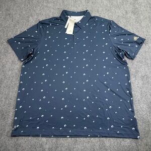 Adidas Polo Shirt Mens XXL 2XL Navy White‎ Golf Allover Print Performance *READ